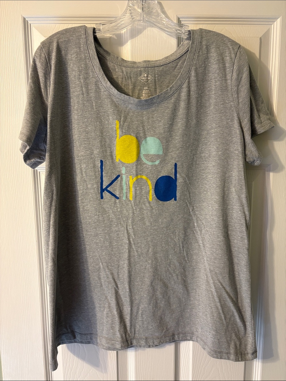 St. John's Bay Women’s Gray Short Sleeve Tee with Colorful "be kind" Graphic